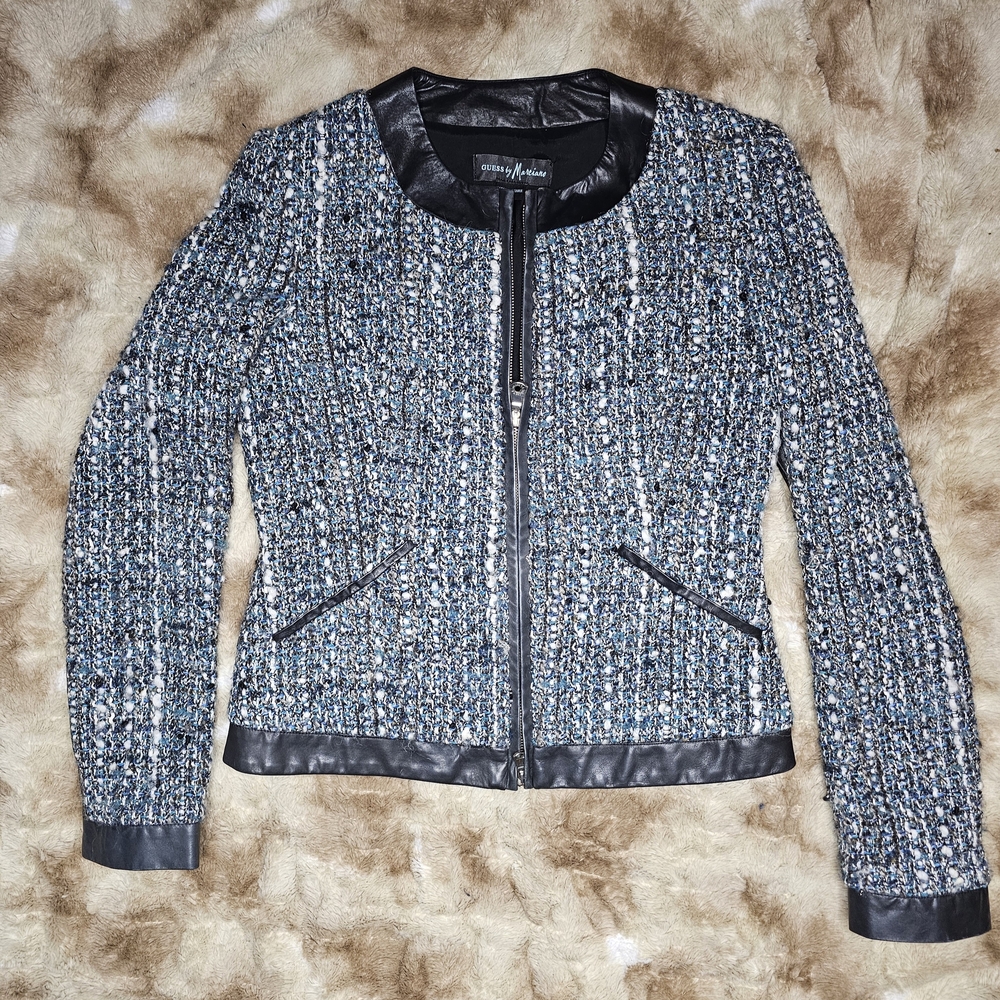 Guess by Marciano Blue and Black Textured Blazer